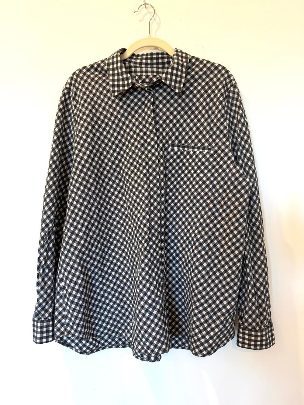 Lafayette 148 Black White Gingham Button Down Shirt XXL Cotton Linen Cottagecore